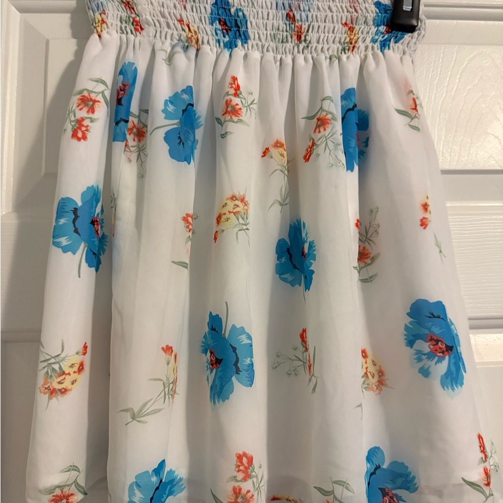 LOFT Blue and Orange Smocked Skater Mini Skirt